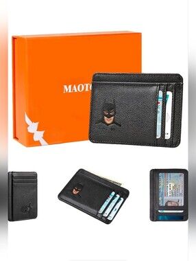 NIB Black Batman Slim PU Leather Card Holder Wallet for Men
